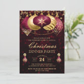 ブルゴーニュ&金ゴールドバウブルクリスマスディナーパーティー 招待状 (スタンド正面)