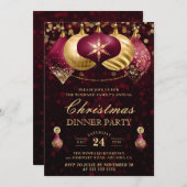 ブルゴーニュ&金ゴールドバウブルクリスマスディナーパーティー 招待状 (正面/裏面)