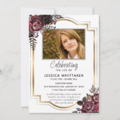 ブルゴーニュ&金ゴールドフォトフローラお祝いof Life 招待状 (正面)