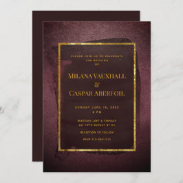 ブルゴーニュ&金ゴールドフレーム水彩洗結婚浄液 招待状