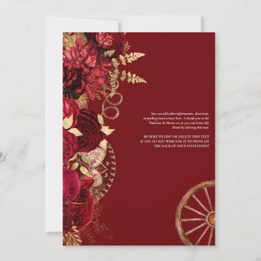 ブルゴーニュ&金ゴールドフローラエレガントチャロキンセニェラ 招待状 (裏面)
