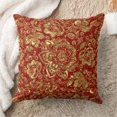 ブルゴーニュ&金ゴールドフローラダマスクパターン装飾用クッション クッション (ブランケット)