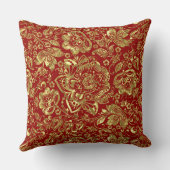 ブルゴーニュ&金ゴールドフローラダマスクパターン装飾用クッション クッション (裏面)