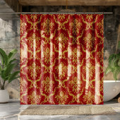 ブルゴーニュ&金ゴールドフローラ幾何学模様 シャワーカーテン