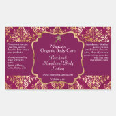 ブルゴーニュ&金ゴールドホイルダマスク化粧品ボトルラベル 長方形シール (正面)