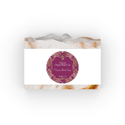 ブルゴーニュ&金ゴールドホイルダマスク石鹸の化粧品ラベル3 ラウンドシール