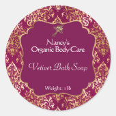 ブルゴーニュ&金ゴールドホイルダマスク石鹸の化粧品ラベル3 ラウンドシール (正面)