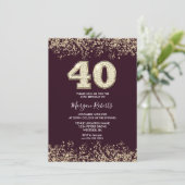 ブルゴーニュ&金ゴールドメンズ女性40th誕生日パーティー 招待状 (スタンド正面)