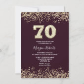 ブルゴーニュ&金ゴールドメンズ女性70thバースデーパーティー 招待状 (正面)