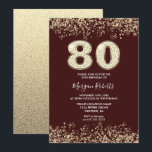 ブルゴーニュ&金ゴールドメンズ女性80thバースデーパーティー 招待状<br><div class="desc">ブルゴーニュ&金ゴールドメンズ女性80thバースデーパーティー招待美しいフェイク金ゴールドグリッター紙吹雪招待状。ニッチとネストストアでコレクションをマッチング。デザイン提供：スタジオデンマーク</div>