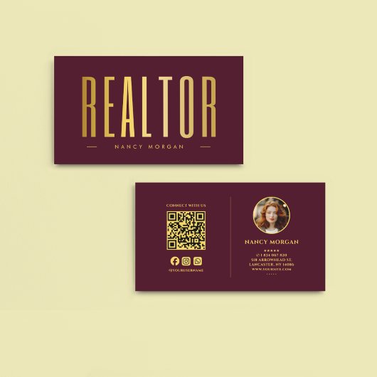 ブルゴーニュ&金ゴールド不動産仲介業者写真 名刺