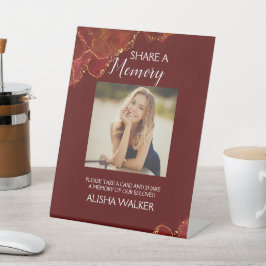 ブルゴーニュ&金ゴールド共有メモリ葬儀サイン 台座サイン