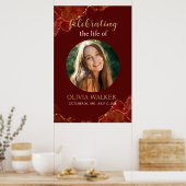 ブルゴーニュ&金ゴールド写真葬儀記念サイン ポスター (キッチン)