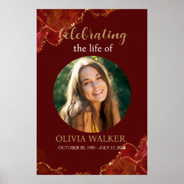 ブルゴーニュ&金ゴールド写真葬儀記念サイン ポスター