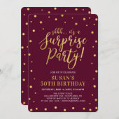 ブルゴーニュ&金ゴールド大人50thサプライズ誕生日パーティー 招待状 (正面/裏面)