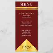 ブルゴーニュ&金ゴールド幾何学的ストライプ結婚披露宴 メニュー (正面)