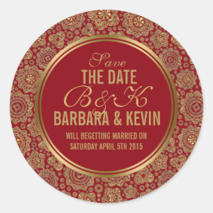 ブルゴーニュ&金ゴールド幾何学的抽象芸術星 ラウンドシール