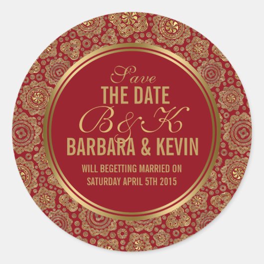 ブルゴーニュ&金ゴールド幾何学的抽象芸術星 ラウンドシール (正面)