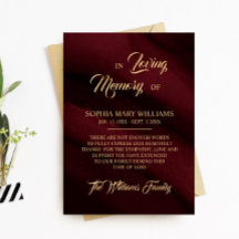 ブルゴーニュ&金ゴールド悔やみや弔慰メモリサンキューカード