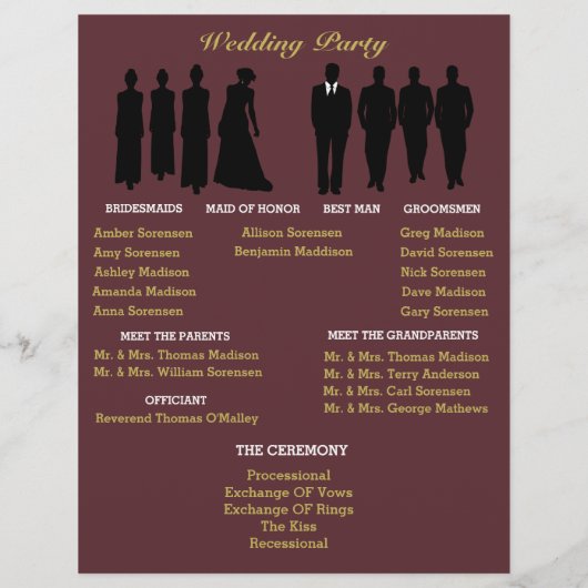 ブルゴーニュ&金ゴールド水玉模様ウェディングパーティー (裏面)