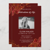 ブルゴーニュ&金ゴールド祝葬儀の人生 招待状 (正面/裏面)