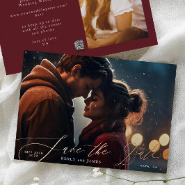 ブルゴーニュ&金ゴールド秋書道結婚の写真 箔招待状