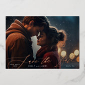 ブルゴーニュ&金ゴールド秋書道結婚の写真 箔招待状 (正面)