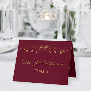 ブルゴーニュ&金ゴールド結婚ズDIYフォールド座席表 テーブルナンバー