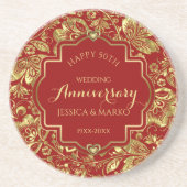 ブルゴーニュ&金ゴールド50結婚周年記念 コースター (正面)