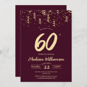 ブルゴーニュ&金ゴールド60thバースデーパーティー 招待状 (正面/裏面)