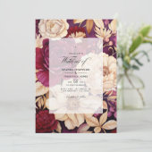 ブルゴーニュ、金ゴールド、アイボリーのフローラ結婚 招待状 (スタンド正面)