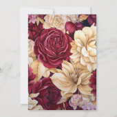 ブルゴーニュ、金ゴールド、アイボリーのフローラ結婚 招待状 (裏面)