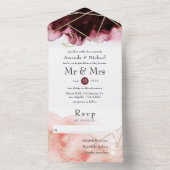 ブルゴーニュ、金ゴールド、赤面ジオメトリック結婚ス オールインワン招待状 (内側)