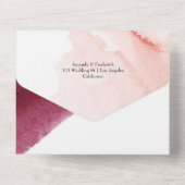 ブルゴーニュ、金ゴールド、赤面ジオメトリック結婚ス オールインワン招待状 (裏面)