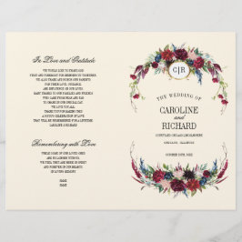 ブルゴーニュ |青 |レッドフローラクリーム結婚式 プログラム