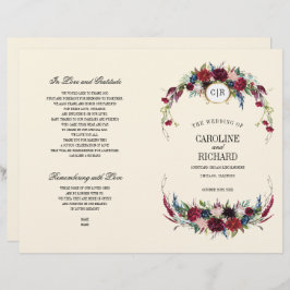 ブルゴーニュ |青 |レッドフローラクリーム結婚式 プログラム