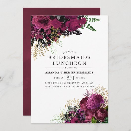 ブルゴーニュ – Marsala and Bridesmaids Luncheon 招待状 (正面/裏面)