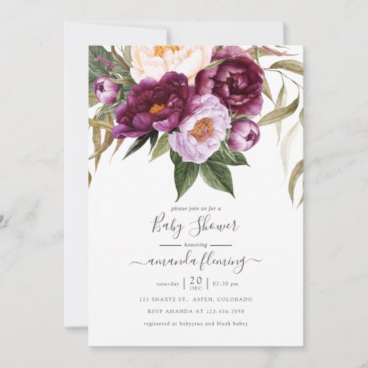 ブルゴーニュ – Marsala and Peachフローラ赤ちゃんシャワー 招待状 (正面)