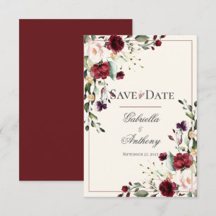 ブルゴーニュeucalyptusフローラ結婚式の日付を保存 セーブザデート