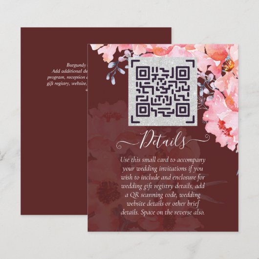 ブルゴーニュQRスキャンコード結婚のウェブサイト詳細 (正面/裏面)