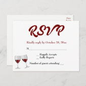 ブルゴーニュRSVPシャンパンワイングラス結婚ズ インビテーションポストカード (正面/裏面)