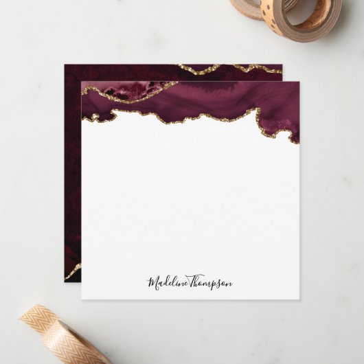 ブルゴーニュVelvet Agate Geodeスクリプトスクエア ノートカード (正面/裏面インサイチュ)