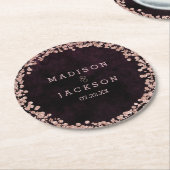 ブルゴーニワイン&バラ金ゴールド結婚ズモノグラム ラウンドペーパーコースター (アングル)