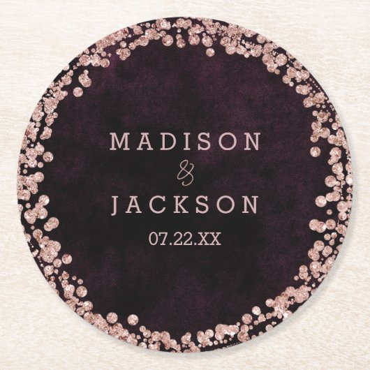 ブルゴーニワイン&バラ金ゴールド結婚ズモノグラム ラウンドペーパーコースター (正面)