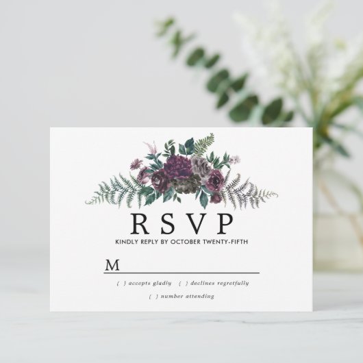 ブルゴーニ素朴ーと松の植物結婚式RSVP 出欠カード (スタンド正面)