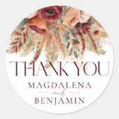 ブルゴーンディテラコッタ秋花模様パンパスサンキューバッド ラウンドシール (正面)