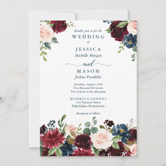 ブルゴ素朴ンディネービー結婚式招待状 招待状 (正面)