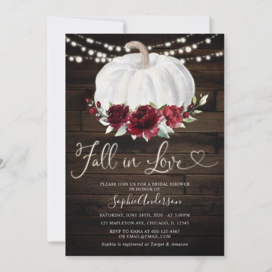 ブルゴ素朴ンディフローラ秋インラブブライダルシャワー 招待状 (正面)