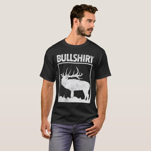 ブルシャツブルおもしろいエルクディアバックボウ狩りフン Tシャツ (正面フル)