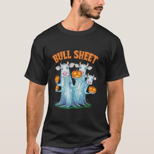 ブルシートカウカボンプキンハロウィーンかわいい牛の愛好家 Tシャツ (正面)